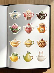 53 Pcs Cottagecore Aesthetic Teapot Sticker Set, Cute Fruit Animal Pastry Cartoon Teapot Decals, Waterproof Vinyl Stickers For Journal, Water Bottle, Laptop, Luggage, Phone Case. Teen Girls Notebook Cup Gift Scrapbook Supplies School Supplies - Multicolor - View 4