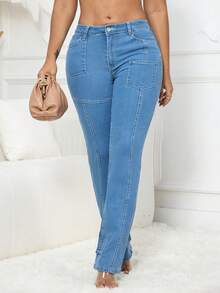 Women's Slims Classic Straight Leg Jean,Multi-Pocket Design,Zipper Fly Closure Utility Jeans - Light Wash - View 3