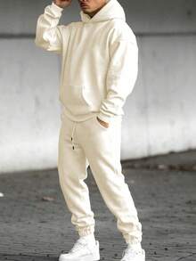 Men's Regular Lightweight Solid Color Sweatshirt And Sweatpants 2 Pieces Set, Spring/Autumn - Apricot - View 1