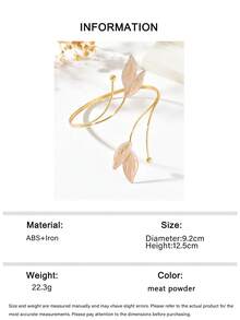 1pc Casual Minimalist Gold Leaf Oil-Drip Metal Arm Cuff, Niche Design Adjustable Open Cuff Bracelet Body Chain For Women, Party, Prom, Holiday, Gift For Best Friend - Meat Powder - View 8