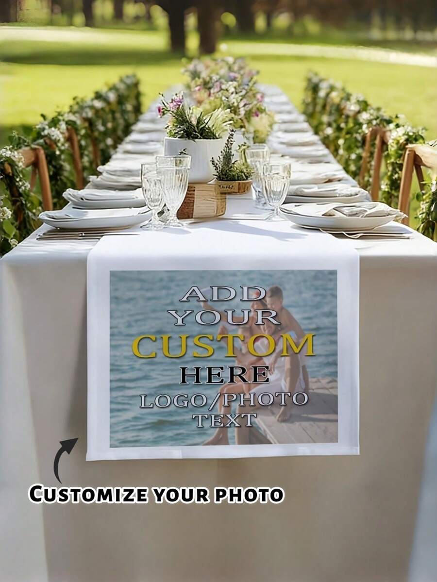 Personalized Photo Table Runner Custom With Your Own Photo/Text & Photo - Add Your Own Pictures - Fabric Table Banner Suitable For Party, Wedding, Anniversary, Birthday, For Christmas Gift - Memorable For Events - Multicolor - View 1