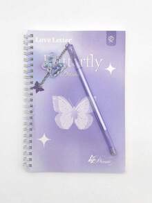 A5 Spiral Notebook + Butterfly Ballpoint Pen, With Double Coil – 60 Pages Per Book, Exquisite Love Letter And Butterfly Pattern Design, Inner Pages With Grid Paper Diary, Suitable As Gift, Office/School Supplies, Guest Birthday Gift, Graduation Party Supplies, 2026 Graduation Party Supplies, Graduation Ceremony - A - View 11
