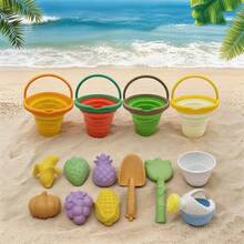 Nuevo set de juguetes de playa de la serie de frutas y verduras, incluye cubo plegable, pala, moldes de arena - Multicolor - Ver 2