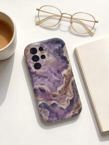 奶油多巴胺波浪荷葉邊軟 TPU 紋理創意大理石紋手機殼，適用 Galaxy S21 S22 S23 S24 S25 S26/Honor 及其他機型 - 白色 - 查看 3