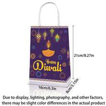 6/12pcs Happy Diwali Theme Festival Party Gift Bags, Kraft Paper Tote Bags For Diwali Celebration - Multicolor - View 3