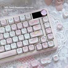 牛奶糖甜心粉 PBT 鍵帽，高美感 5 面熱昇華 MOA 軸體，兼容機械鍵盤 - 查看 5