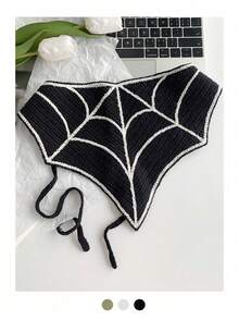 1pc Halloween Sweet & Cool Skeleton Knitted Triangle Bandana Headband For Women, Thin Spring/Summer Outdoor Photography Headscarf, Personalized Headwrap Hat, Cute Handmade Crochet Hair Accessory, Pumpkin/Cobweb/Vampire/Mummy/Ghost - Multicolor - View 7