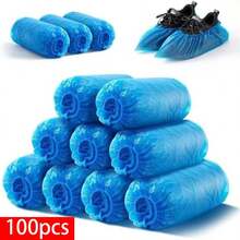 100/200pcs 13.8*7inch Disposable Shoe Cover PE Foot Cover Film To Keep The Floor Clean Household Waterproof Wear Non-Slip Shoe Cover - Blue - View 3