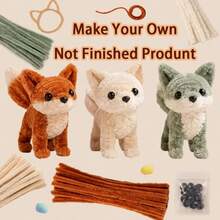 Fox Pipe Cleaner DIY Craft Kit, DIY Cleaning Tube Set, Plush Fox Decorative Ornament, Animal Desktop Decoration, Animal Handmade Craft, Creative Handmade Set, Suitable For Holiday Decoration, Furniture Decoration, Holiday Gift, Creative Handmade Project, Educational Supplies - Not A Finished Product - Multicolor - View 1