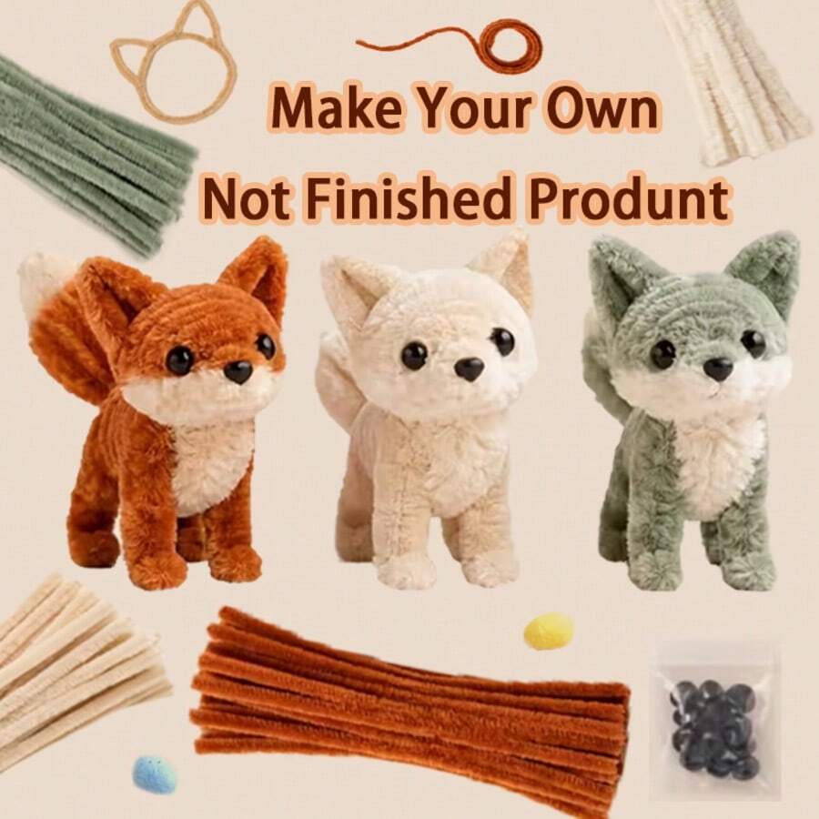 Fox Pipe Cleaner DIY Craft Kit, DIY Cleaning Tube Set, Plush Fox Decorative Ornament, Animal Desktop Decoration, Animal Handmade Craft, Creative Handmade Set, Suitable For Holiday Decoration, Furniture Decoration, Holiday Gift, Creative Handmade Project, Educational Supplies - Not A Finished Product - Multicolor - View 1