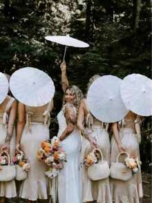 10 Set Of Paper Umbrellas Of Different Sizes, Suitable For Festival And Wedding Decorations And Accessories. Handmade Bridal Umbrella, Party Supplies. - White - View 1