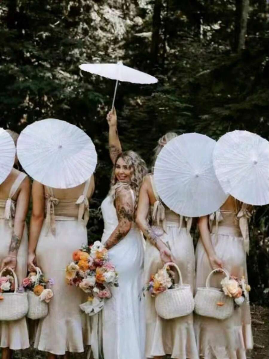 10 Set Of Paper Umbrellas Of Different Sizes, Suitable For Festival And Wedding Decorations And Accessories. Handmade Bridal Umbrella, Party Supplies. - White - View 1