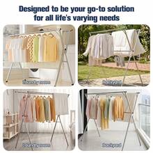 Foldable Clothes Drying Rack, Suitable For Indoor And Outdoor Use; Foldable Laundry Drying Rack With Adjustable Height; Durable Stainless Steel Clothesline For Hanging Clothes, Blankets, And Bedding. - View 9