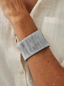 Punk Hip Hop Asymmetric Twisted Edge Wide Bracelet Vintage Silver Geometric Open Spring Bracelet Women's Bracelet Jewelry - Silver - View 3