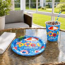 73/25/16pcs Summer Pool Theme Party Disposable Plates, Napkins, Cups Set, Party Supplies For 16 Guests, Disposable Paper Plates Party Tableware Suitable For Birthday, Wedding, Party, Family Picnic - Swimming Pool - View 3