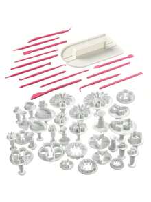 33 piezas Molde cortador de galletas con forma de flor blanca DIY Molde de fondant para pastel de flor Herramienta de decoración de pastel de plástico Accesorios de repostería Cortador de galletas de plástico - Multicolor - Ver 9