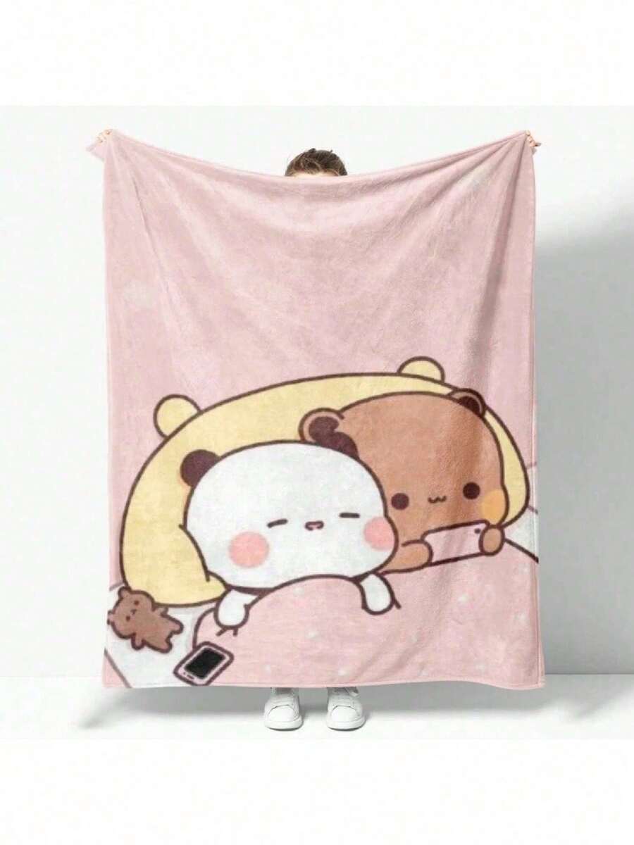 Cartoon Print Bubu Dudu Flannel Throw Blanket Series  Blankets Sofa Decoration Bear And Pa Blankets Cozy Soft - Black - View 1