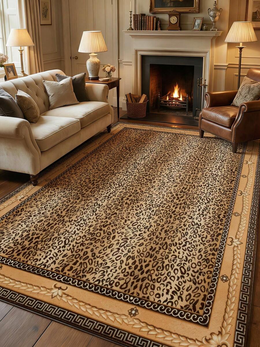 Leopard Print Style Living Room Rug, Large Size Soft, Suitable For Kitchen, Dining Room, Bedroom, Indoor/Outdoor, Office, Lobby, Non-Slip Doormat, Hallway, Study, Holiday Decor Rug - Brown - View 1