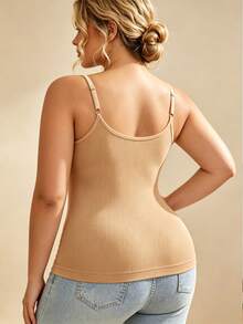 1 buah EssElegance Plus Size Tank Top, Musim Semi/Panas, Sepanjang Musim, Gaya Olahraga, Bra Olahraga Ukuran Besar, Tank Top Olahraga Ukuran Besar, Bergaris, Tanpa Punggung - Aprikot - View 6