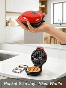 SCISHARE 1pc Mini Waffle Maker, 10cm Waffle Mold, Water-Based Non-Stick Coating, Easy To Clean, 350W Fast Heating, Compact Design For Drawer Storage, EU Plug- Ideal For Children And Families To Make Breakfast While Traveling And In Small Kitchens - View 2