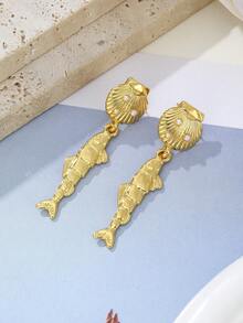 ZHIXUN 1對貝殼造型小魚吊墜耳環 夏季極簡海洋風飾品 派對禮物配件 - 耳環 - 查看 5