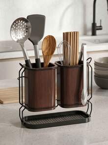 1pc Minimalist Countertop Kitchen Utensil Drain Rack, Multi-Compartment Drainage Kitchen Storage Rack, Suitable For Chopsticks, Knives, Forks, Spoons, Space-Saving Home Desktop Organizer, Keeps Utensils Dry And Organized On Kitchen Countertop - Multicolor - View 3