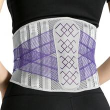 1件式男女通用腰部支撐帶，可調節腰椎支撐腰帶，含7根支撐條 - 灰色 - 查看 2