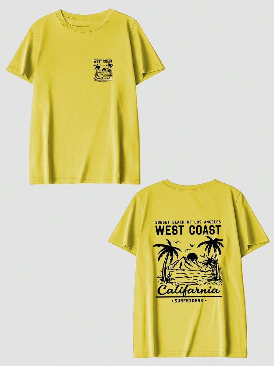 Soul Men's Fashion Printed Loose Short Sleeve Shirt T Shirt | Exquisite Design | Summer Essential | Easy To Match,Showcase Your Style - 黃色 - 查看 1
