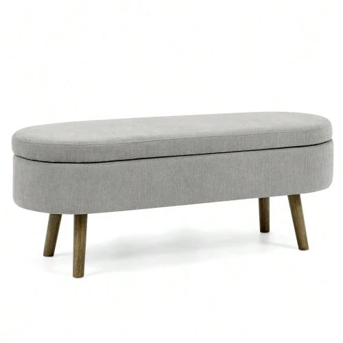 Multifunctional Storage Bench, Soft Chenille Fabric, Wooden Legs, Solid Wood Frame, 20L Storage Space, 110x40x42cm, For Bedroom, Living Room, Shoe Bench, Hallway - 灰色 - 查看 1