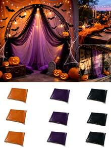 2/3 piezas de malla decorativa multicolor de Halloween, combinación múltiple de negro, naranja y púrpura profundo, decoración de gasa de terror de Halloween, tela espeluznante de Halloween, adecuada para casa embrujada, fiesta de Halloween, patio, pared, entrada, decoración navideña al aire libre, eventos de Halloween, Navidad y suministros para fiestas - Malla para fiesta de Halloween - Ver 3