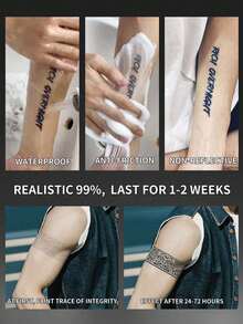1Pc Man Tattoo Fake Temporary Tattoos Totem Geometric Semi Permanent Waterproof Sweatproof Last For 1-2 Weeks Anti-Friction Non-Reflective Black For Woman And Men Arm Chest Waist Back Tattoo Stickers - KJ - View 4
