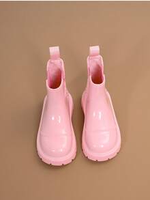 Girls' Princess Style Chelsea Rain Boots, Elastic Band Short Shaft Non-Slip Thick Sole Waterproof Water Shoes - Baby Pink - View 5