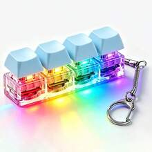 1/2pcs Luminous Keyboard Fingertip Toy, 4-Key LED Keyboard Clicker Keychain With RGB Light, Portable Mechanical-Feel Sensory Desktop Toy For Adults And Teens - Multicolor - View 6