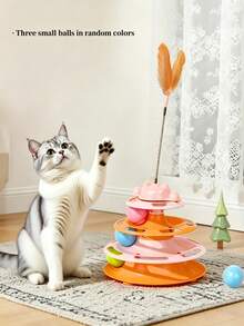 Multi-Layer Interactive Cat Climbing Tree Toy With Nylon Feathers And Random Color Cat Balls, Suitable For Indoor Kittens And Adult Cats, Relieves Indoor Boredom, Easy To Assemble And Fully Detachable - Multicolor - View 4