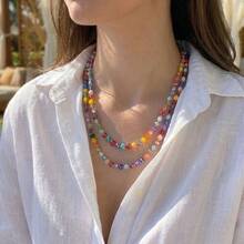 New Stone & Glass Beaded Colorful Layered Necklace, Versatile Sweater Chain, Premium Accessory - Colorful Long Necklace - View 5