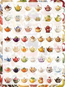 53 Pcs Cottagecore Aesthetic Teapot Sticker Set, Cute Fruit Animal Pastry Cartoon Teapot Decals, Waterproof Vinyl Stickers For Journal, Water Bottle, Laptop, Luggage, Phone Case. Teen Girls Notebook Cup Gift Scrapbook Supplies School Supplies - Multicolor - View 10