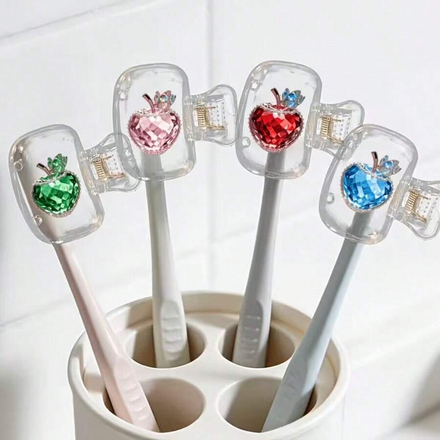 4pcs Different Cherry Pattern Portable Toothbrush Protective Covers, Storage Boxes, Toothbrush Holder Caps, Clean And Hygienic, Great Companion For Home And Business Travel, Essential Bathroom Accessories For Daily Use And Outdoor Trips