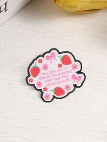 Cute Strawberry Bow Floral Enamel Brooch Funny Sassy Quote Metal Pin For Backpack Jacket - Pink - View 8