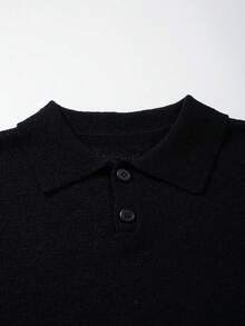 ANDREILEEE 男士中性針織 Polo 領上衣 街頭休閒通勤百搭短袖寬鬆 T-shirt 春夏季 - 黑色 - 查看 6