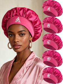 1 Stück Unisex bedruckte Satin-Schlafmütze, elegante Schlafmütze mit breitem elastischem Band für Männer & Frauen, zum Schutz von lockigem Haar, zum Schlafen, zur Schönheitspflege, als Geschenk, für alle Jahreszeiten - Heißes Pink - Übersicht 1