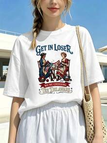 Women's Vintage Graphic T-Shirt, Casual, Premium Cotton, Comfortable, Durable, Graphic Design - White - View 1