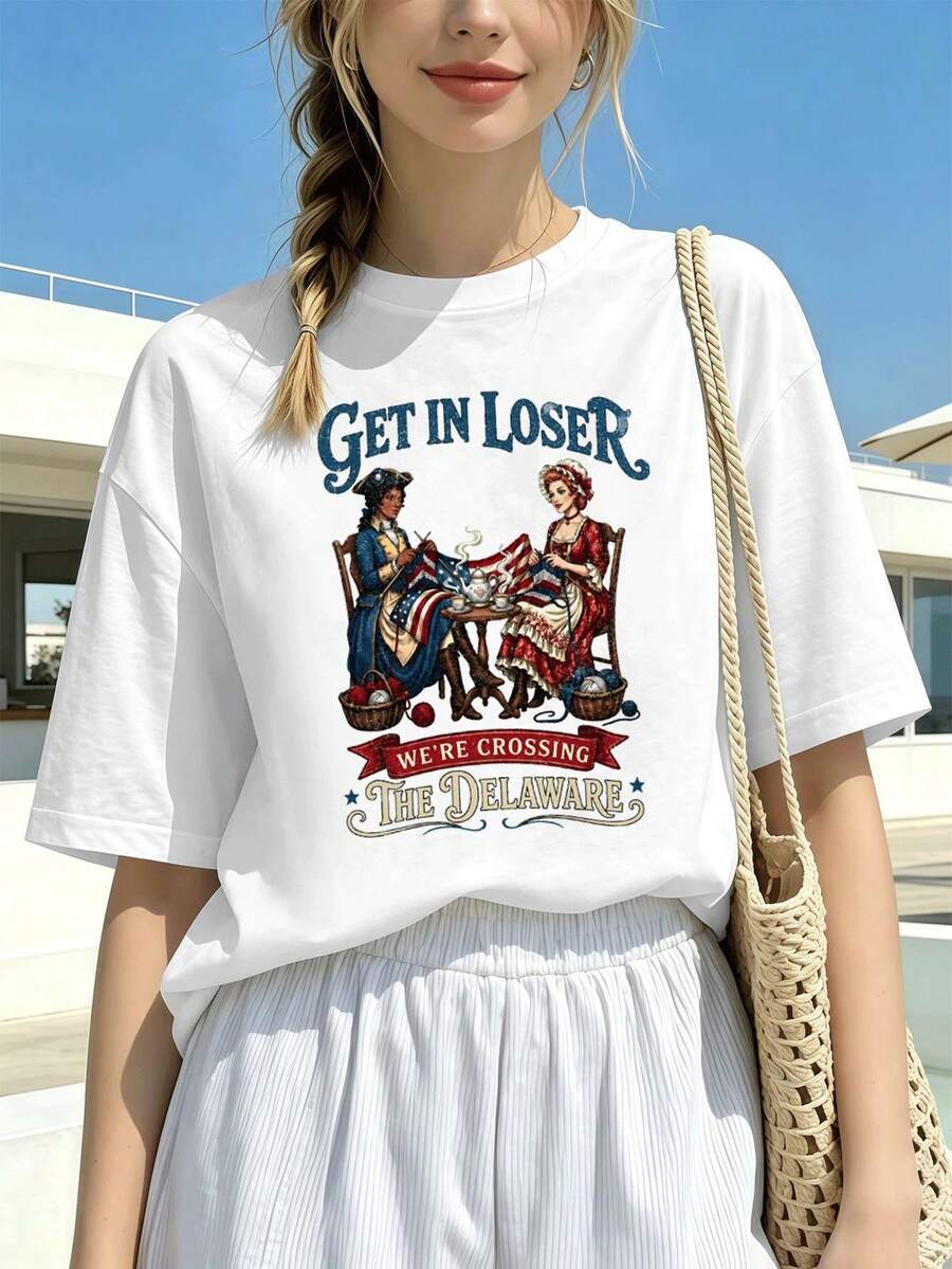 Women's Vintage Graphic T-Shirt, Casual, Premium Cotton, Comfortable, Durable, Graphic Design - White - View 1