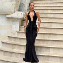 Elegant Vacation Style Backless Neck Wrap Dress - 黑色 - 查看 1