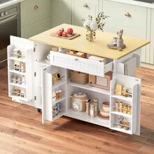 Mobile Kitchen Island With Fold-Down Worktop, Kitchen Trolley, Bar Table, With Drawer And Storage Cabinet, 3 Door Shelves, 120 * 45 (70) * 92 Cm - White - View 5