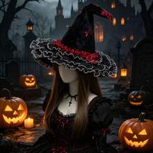 1pc DIY Halloween Lace Witch Party Cosplay New Lolita Magic Hat For Women, Party/Party Decoration, Suitable For Outdoor/Indoor Use - View 6