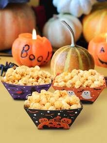 6pcs Halloween Paper Popcorn Boxes, Cute Ghost Pumpkin Snack Trays, Baby Shower Decor, Halloween Party Decorations, Halloween Decor, Trick Or Treat, Halloween Birthday Table Decor, Party Favors, Halloween Gifts - Multicolor - View 5