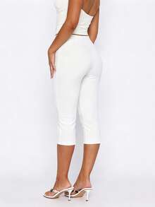 Womens Capri Pants Elegant Solid Color Slim Fit Bell Bottom Leggings - Beige - View 9
