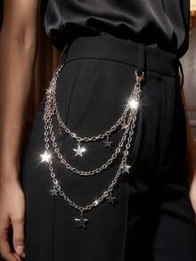 1pc Streetwear Waist Chain Belt, Hip Hop Chain Accessory, Perfect For Pairing With Jeans And Casual Pants, Unisex Fashion For Daily Wear And Parties - Silver - View 3
