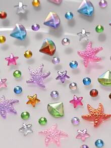3D Shiny Star And Starfish Rhinestone Face Stickers, Iridescent Star Round Crystal Rhinestone Self-Adhesive Face Gems, Suitable For Music Festivals, Parties, DIY Body, Eye, Face Makeup Decoration - Multicolor - View 6