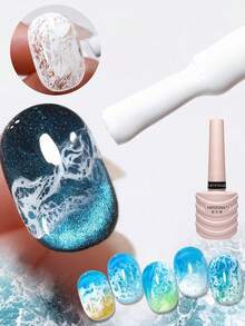 HEFENNA 1pc White Sea Wave Bubble Gel Polish For Quick Marble-Effect Blending. - Multicolor - View 2